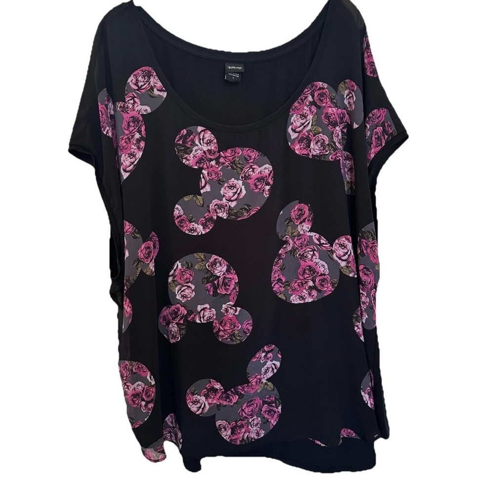 Disney Black Floral Mickey Blouse 4XL Plus Whimsigoth Dark Fairycore